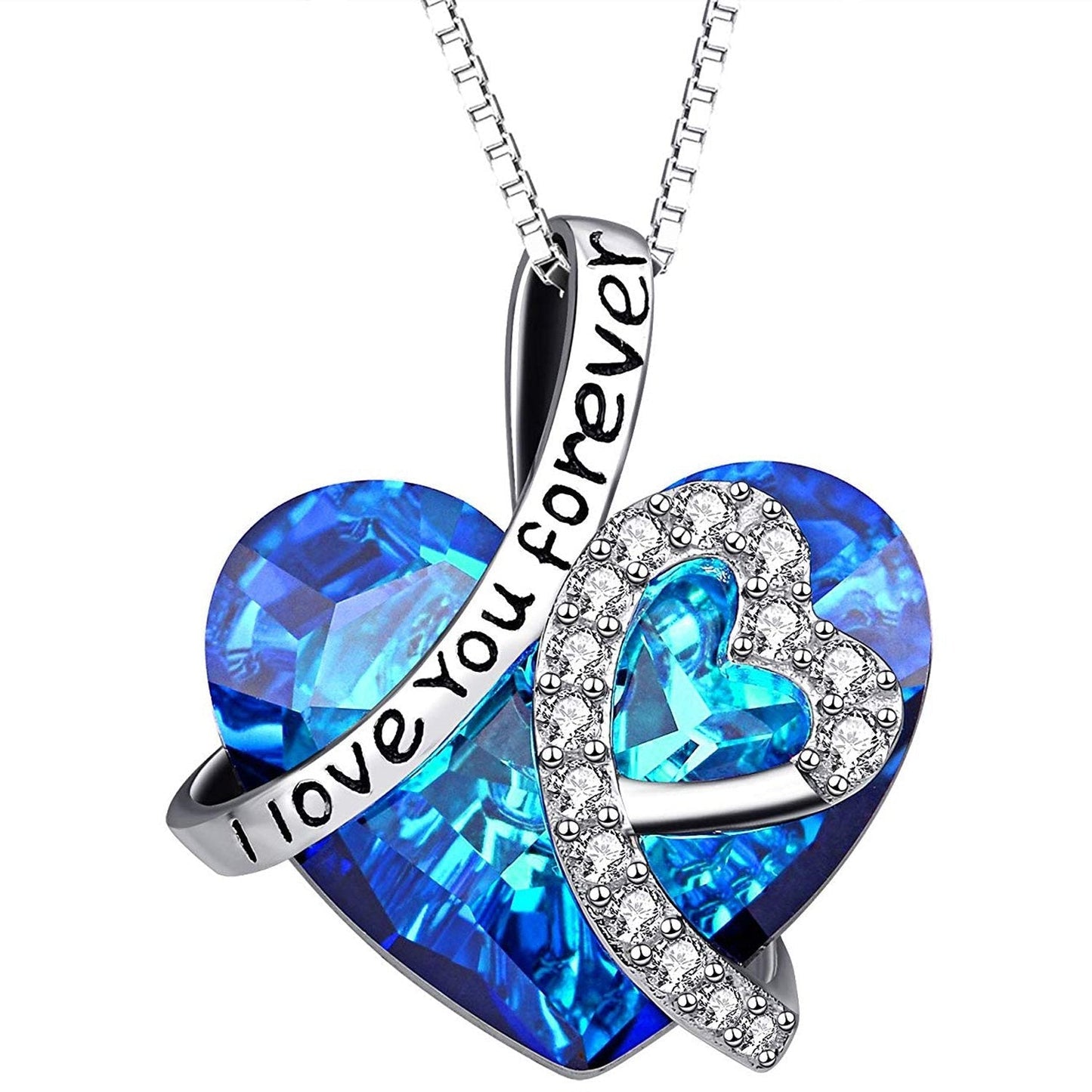 Blue Crystal Heart Necklace | I LOVE YOU FOREVER