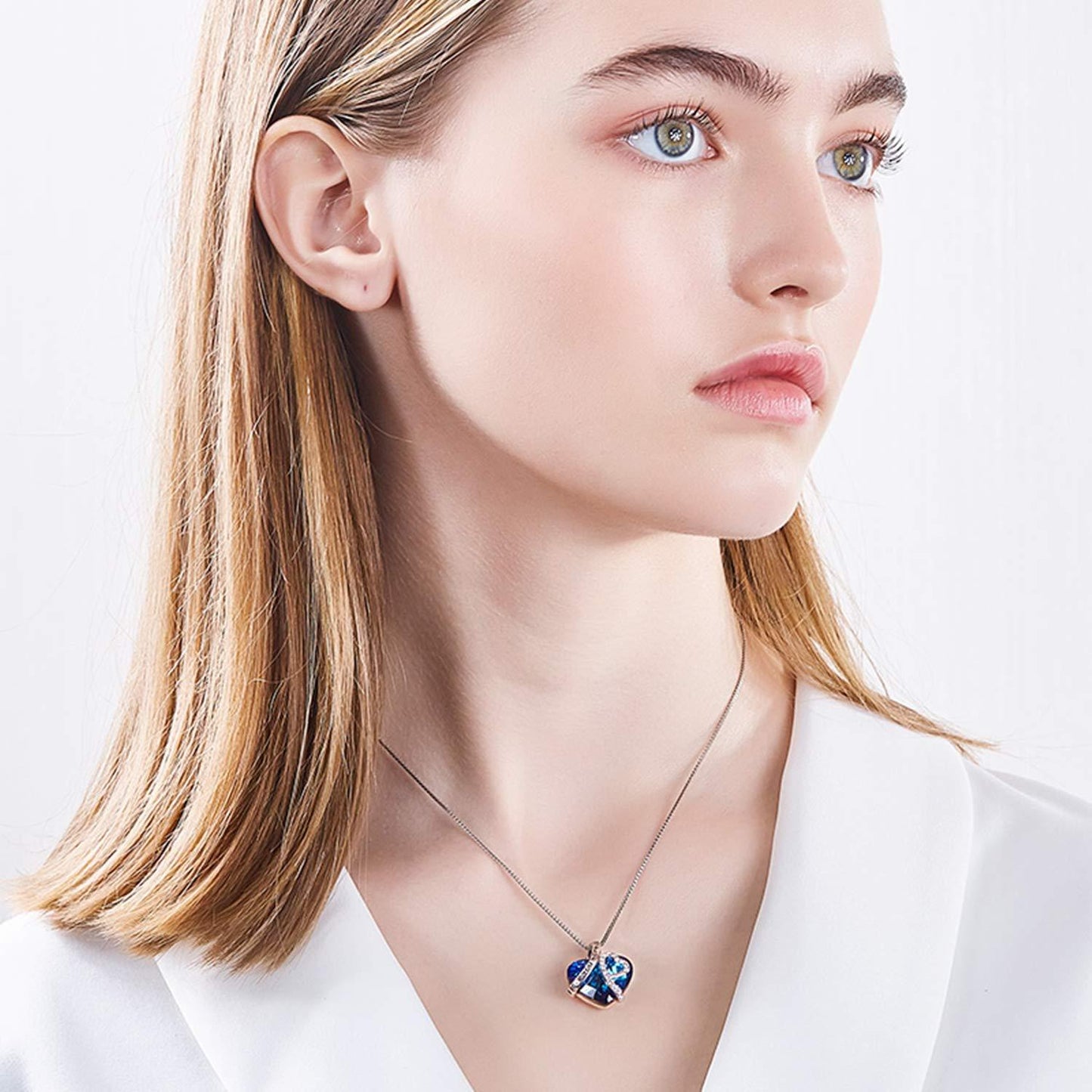 Blue Crystal Heart Necklace | I LOVE YOU FOREVER