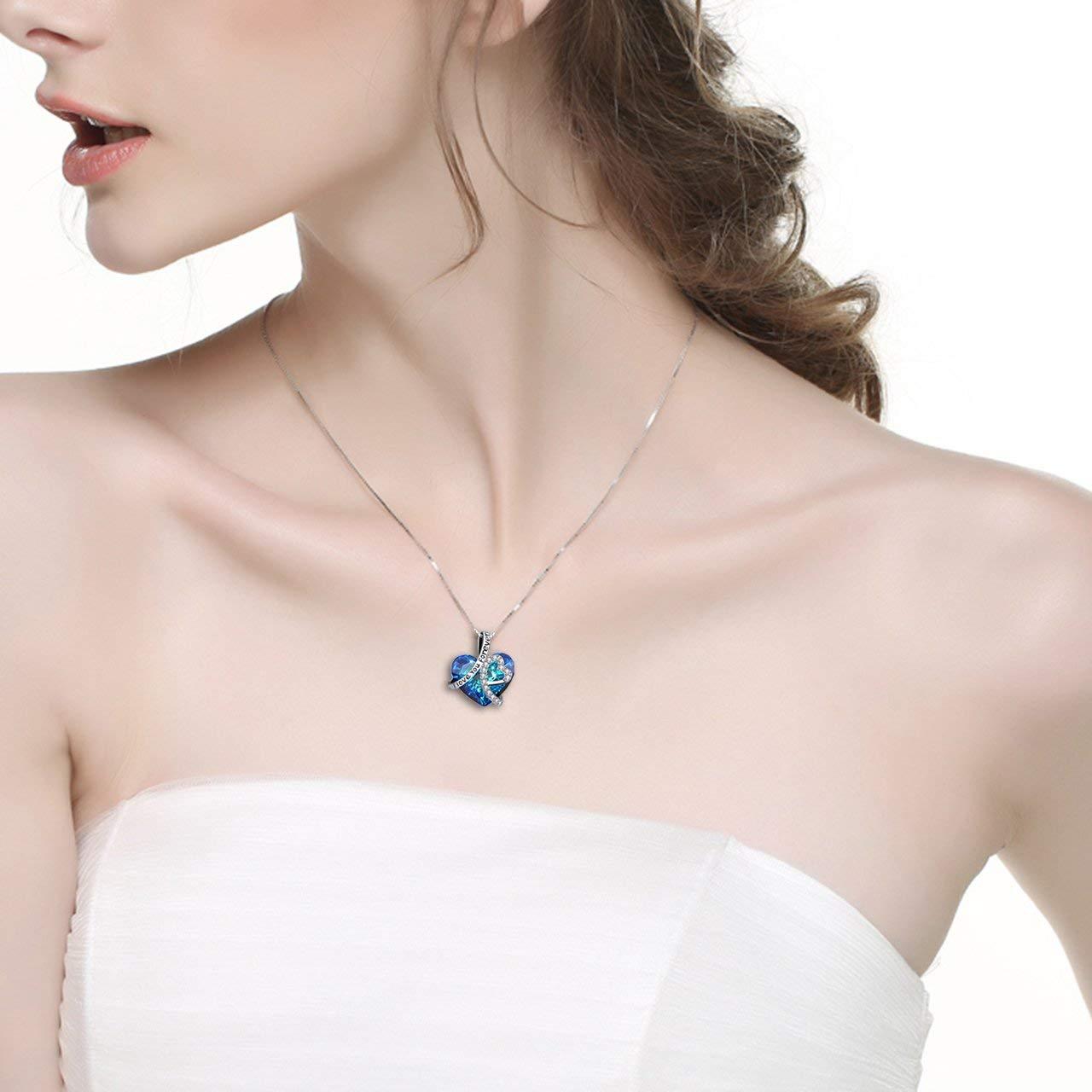 Blue Crystal Heart Necklace | I LOVE YOU FOREVER