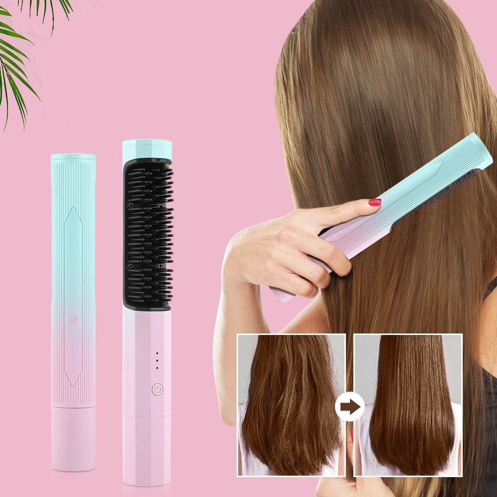 Cordless Hair Straightener Comb – 2-in-1 Portable Straightening & Curling Brush (Rechargeable)